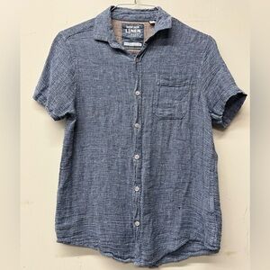 Montauk Linen Essex Crossing Shirt Mens Small Blue Washable Linen Woven Summer